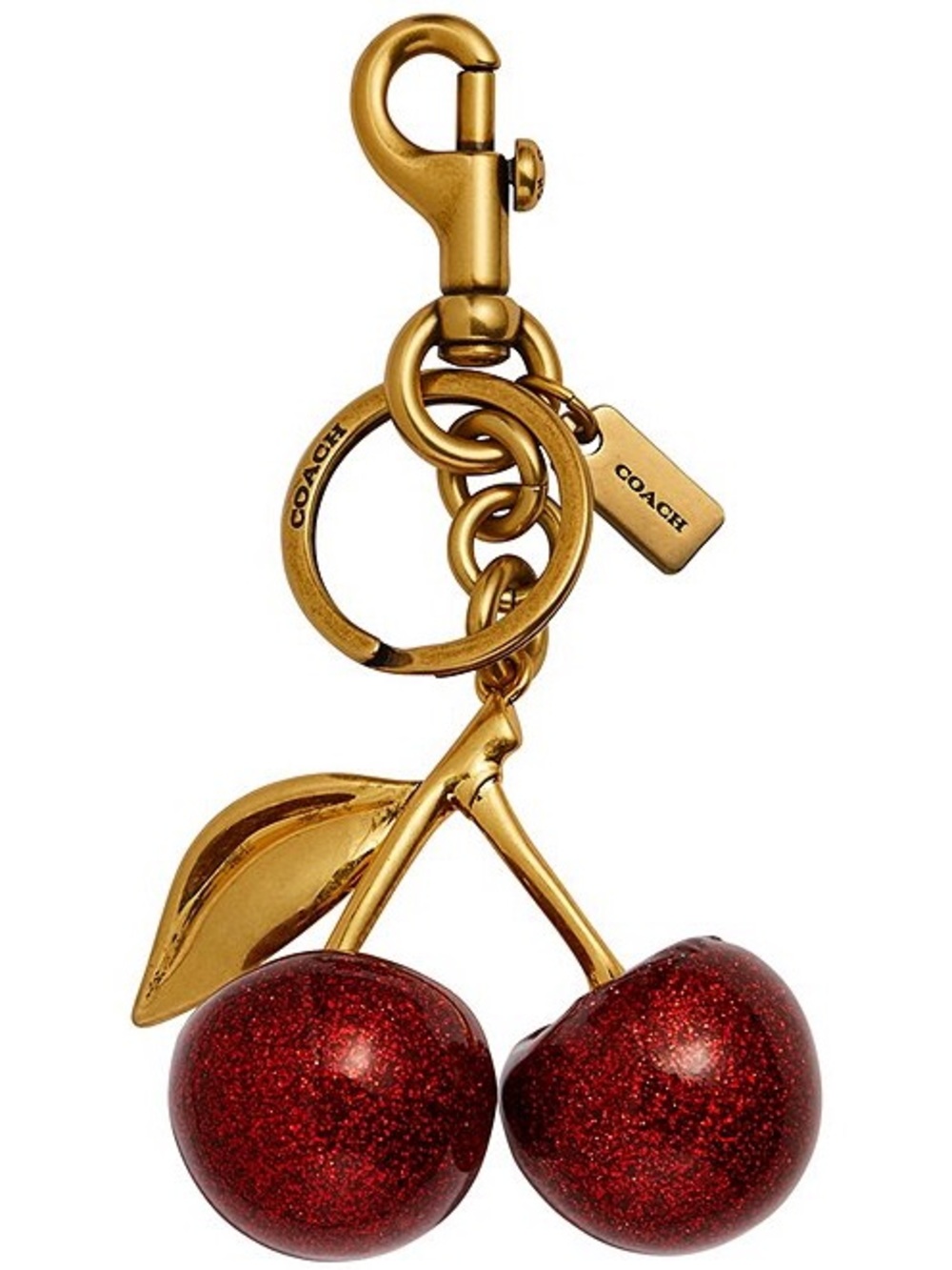 Coach Gold-Tone Keychain with Red Glitter Cherry Charms